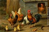 Edgar Hunt A Cockerel with Chickens painting